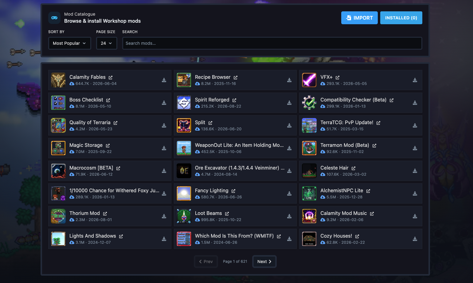 Installer mod di Terraria nel pannello di controllo QGS